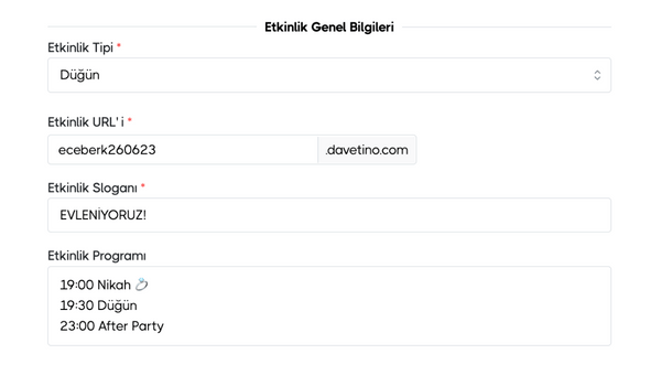 etkinlik tipi, etkinlik linki, kişisel web sitesi, etkinlik sitesi, site ismi seç, etkinlik sitesi, etkinlik programı, düğün sitesi, düğün linki, düğün programı, düğün web sitesi